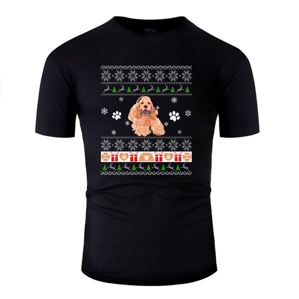 

слоган гадкий cristmas свитер американский кокер-спаниель собака tshirt мужчины прохладный взрослых футболки круглый воротник мужская уборна