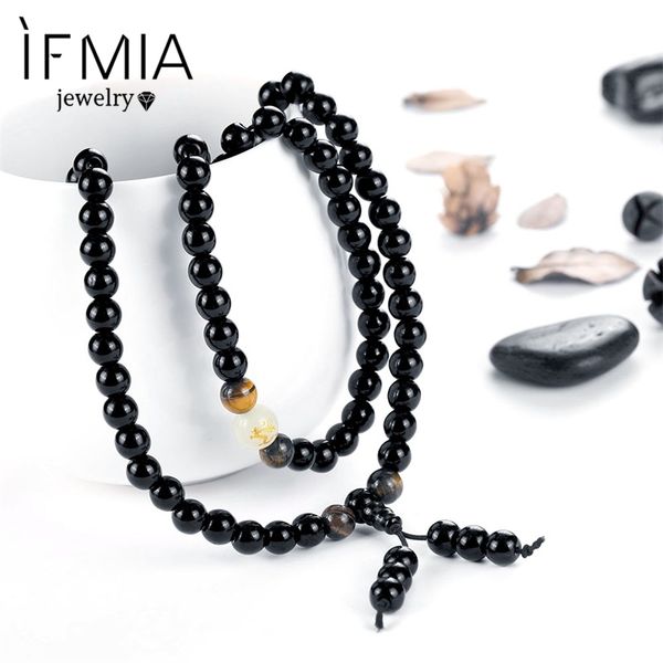 

ifmia black buddha beads bangles & bracelets 108 beads jewelry ethnic glowing in the dark bracelet for women men jewelry, Golden;silver