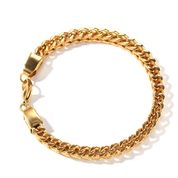 

men's bracelet curb cuban link chain bracelet homme for men gold color stainless steel hip hop male jewelry braslet, Black