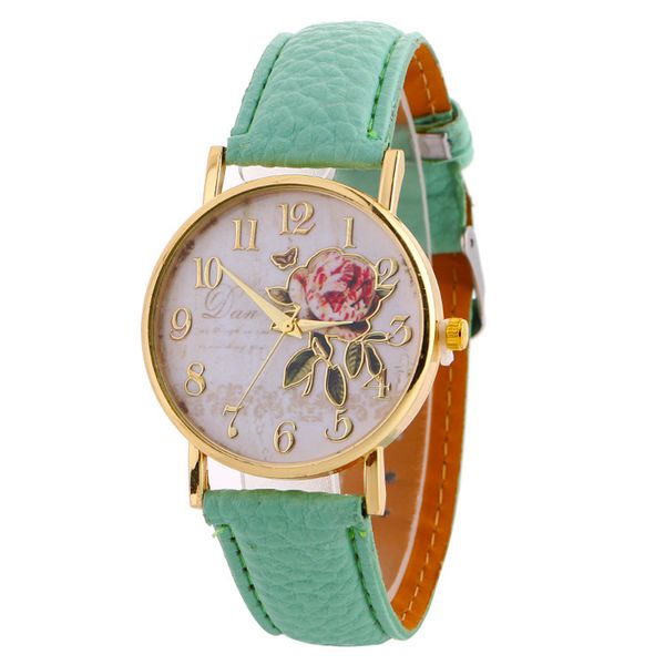 

women watches casual leather belt round quartz wrist watch, Slivery;brown