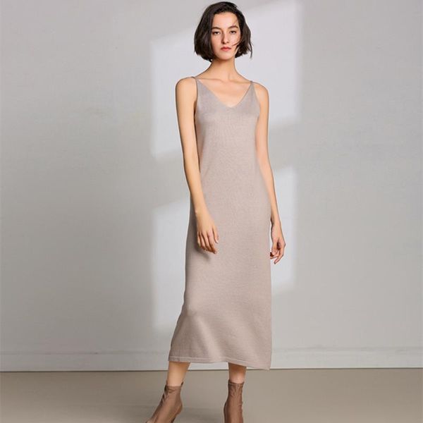 

early spring new pure long wool suspender with cashmere sweater knitted sweater beautiful back dress drop shipping, White;black