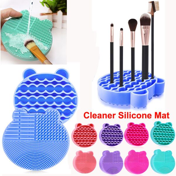 Silicone escova da composição Mat limpeza com escovas Secagem suporte de escova Cleaner Urso Mat Shaped Ferramentas Limpas Cosmetic Brushes Cleaner Pad seco