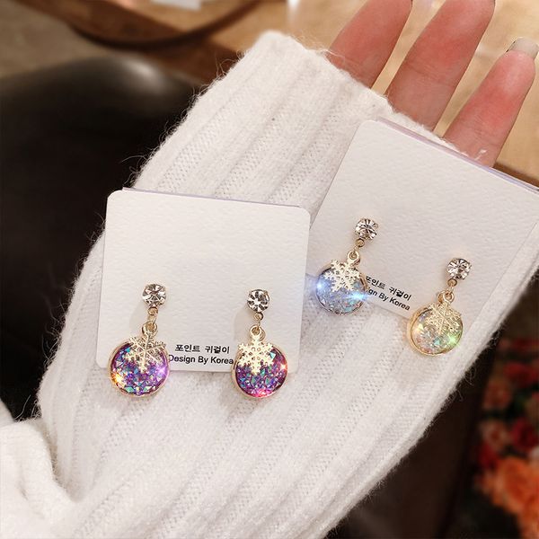 

stud simple girl earrings ladies fashion snowflake crystal women gift jewelry, Golden;silver