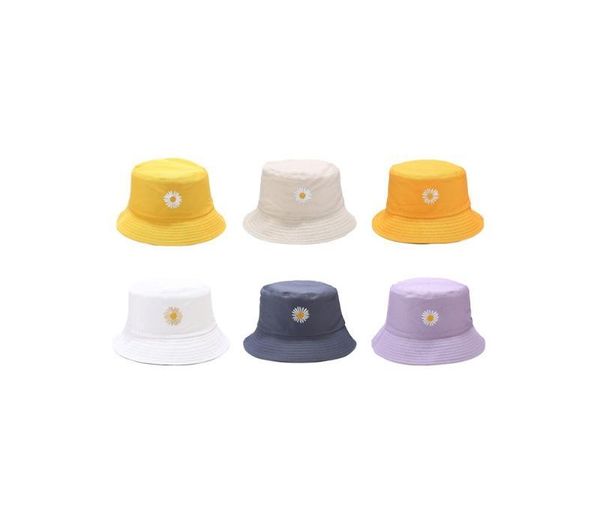 

2020 summer daisies bucket hat women men cotton fashion sunflower cap girls double-sided daisy bob sun femme floral panama hat, Blue;gray