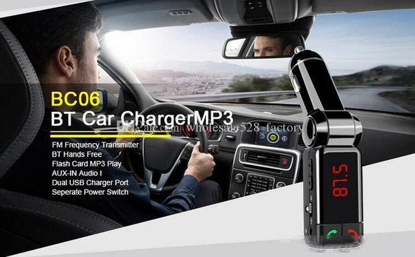 

bc06 fm transmitter bluetooth car kit bluetooth handswith double usb charging port 5v/2a lcd u disk fm broadcast mp3 aux