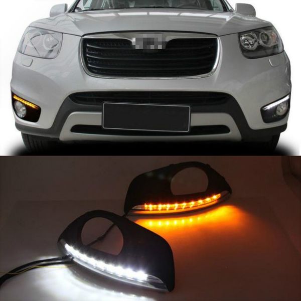 

for santa fe santafe 2010 2011 2012 daytime running light drl led fog lamp cover with yellow turning signal functions