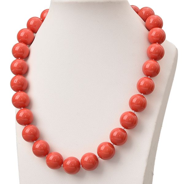 

chains style 14mm round red coral necklace diy handmade synthetic charm knotted 18inch jewelry women h812, Silver
