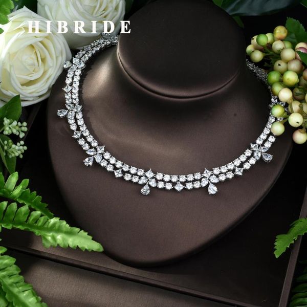 

hibride exclusive new design popular cubic zirconia necklace ,white gold plating women jewelry party accessories n-961, Silver