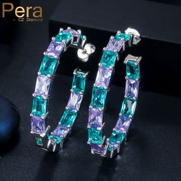 

hoop & huggie pera princess cut mix light bule purple color cz crystal paved mystic circle round big square women earrings jewelry e456, Golden;silver
