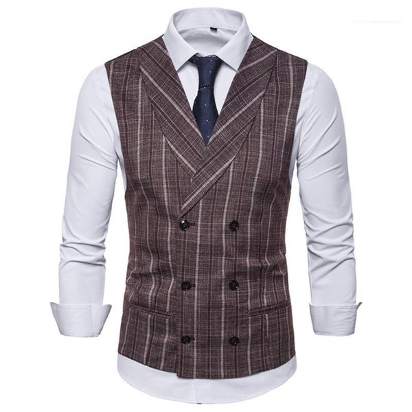 

neck fashion mens vest vestes de designer pour hommes england style striped slim double breasted lapel, Black;white