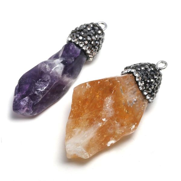 

1pcs natural stone charm pendant indefinite amethysts citrines diy for necklace earring accessories or jewelry making, Bronze;silver