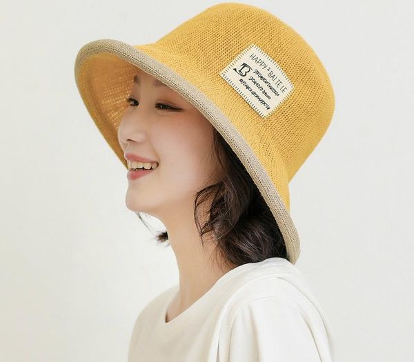

japanese new curled letter patch cloth bucket hat women summer wild shade fisherman hat, Blue;gray