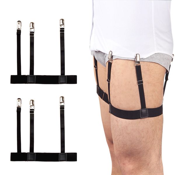 

2 pcs men shirt stays belt with non-slip locking clips keep shirt tucked leg thigh suspender garters strap nfe99, Black;white