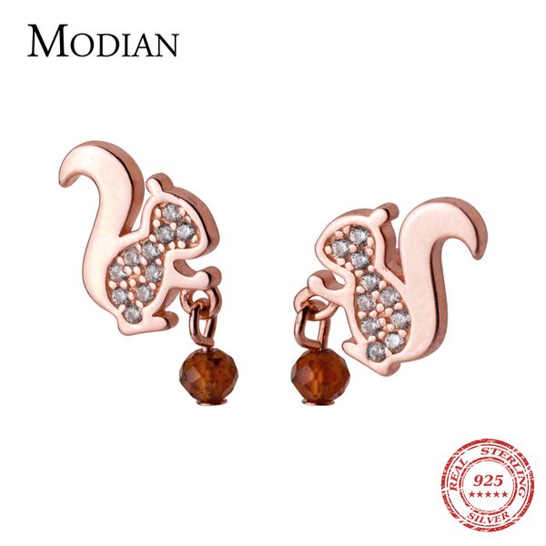 

modian 100% 925 sterling silver original design rose gold color cute squirrel серьги стержня для женщин мода bijoux brincos, Golden;silver