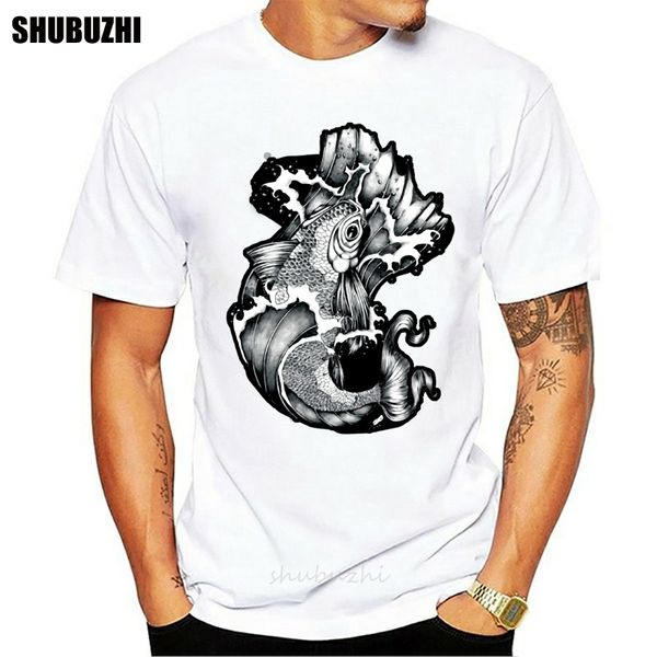 

koi татуировки стиль арт tshirt мужчин черный футболка карп топы лаки рыба tshirt аниме одежда летняя мужская хлопок футболки