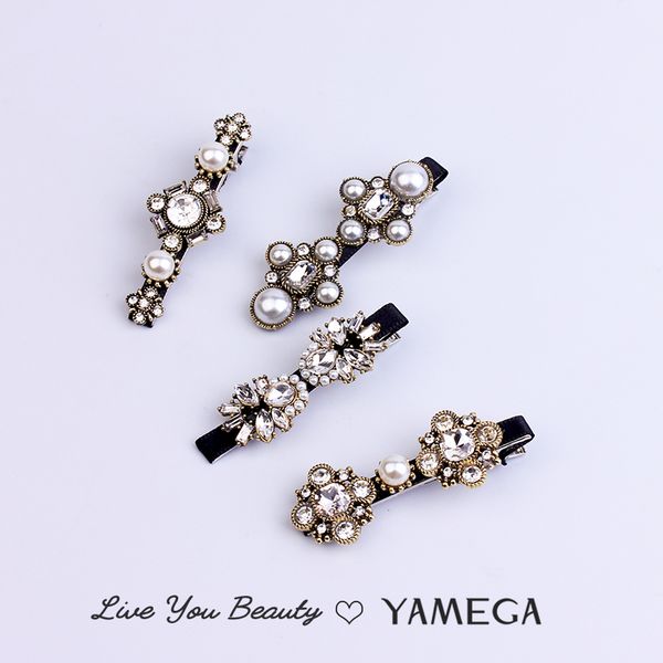 

luxury vintage rhinestone hair jewelry accessories pearl hair pins gold wedding head piece crystal clips for women girls, Golden;silver