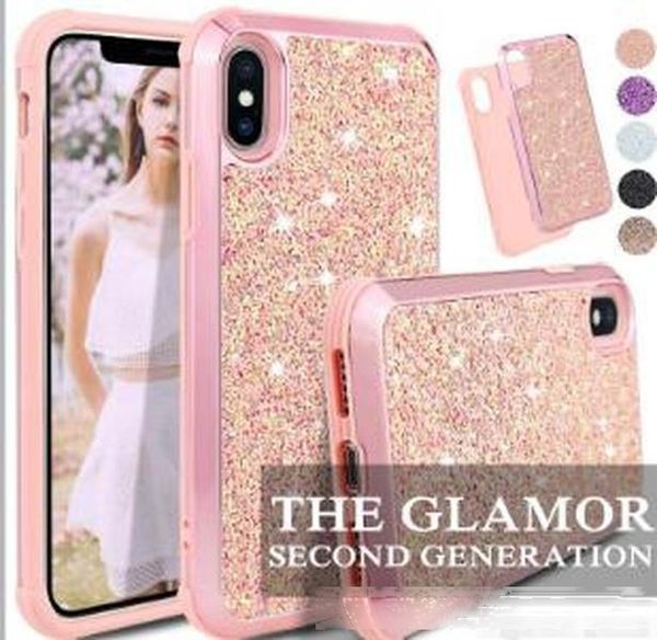 

the glamor 2 in 1 slim hybrid glitter case for iphone x xr xs max protective cover for 8 7 6 6s plus