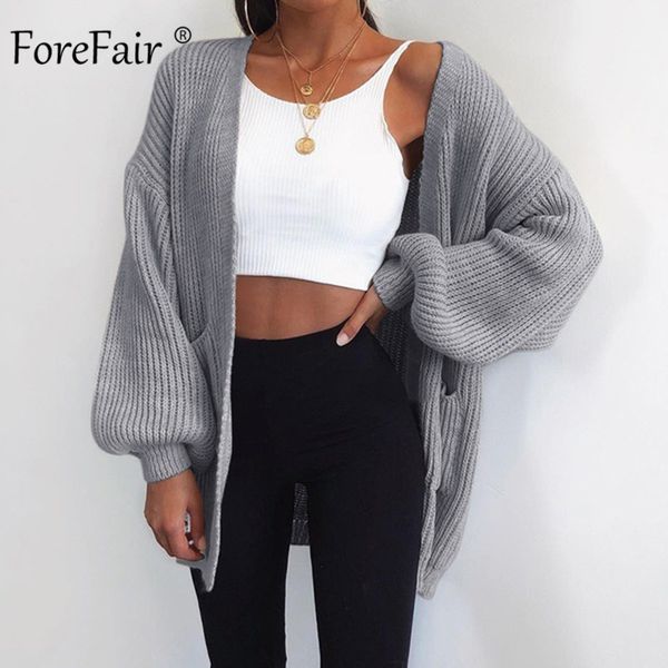 

forefair winter women cardigan knitted oversized lantern sleeve vintage warm outwear solid cable knit plus size sweater women, White