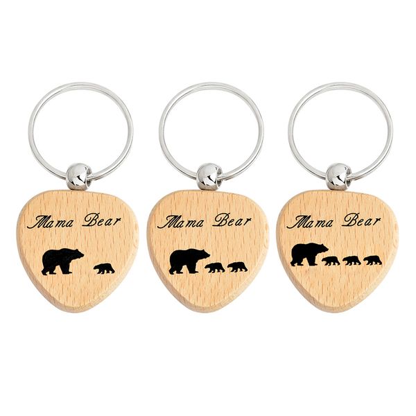 

keychains mama bear keychain wood 1-3 baby key chains fashion animal love keyring for mother mom children kids family jewelry gift, Silver