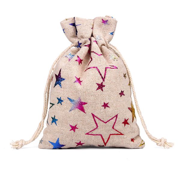 

christmas cotton linen bag in stock christmas decorations candy bag christmas gift bag 10*14cm red star blue golden for fast shipping