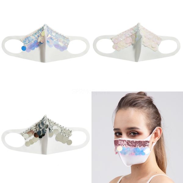 

summer sequins fashion mask women ladies designer face mask washable double layers summer cotton mouth cover cycling beach cool coverd721#89, Black