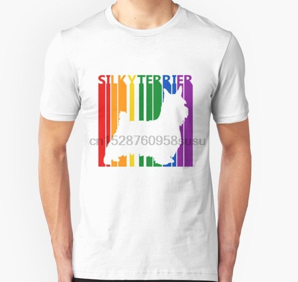 

men tshirt short sleeve funny cute rainbow silky terrier dog t shirt one neck women t-shirt