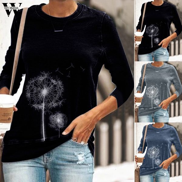 

sweatshirts winter o-neck sweatshirts fashion comfortable long sleeve dandelion print sweatshirt pullover drop shipping good quality, Black