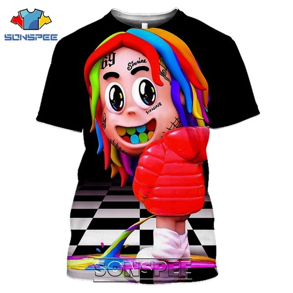 

6ix9ine cartoon rapper 3d print shirts hippie plus size horror men clothing