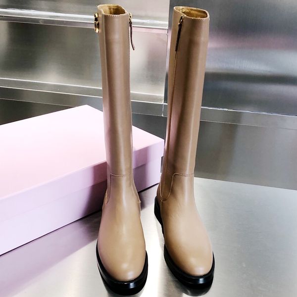 

2020 fashion brand new genuine leather women boots autumn winter boots designer shoes woman knee boots, Black