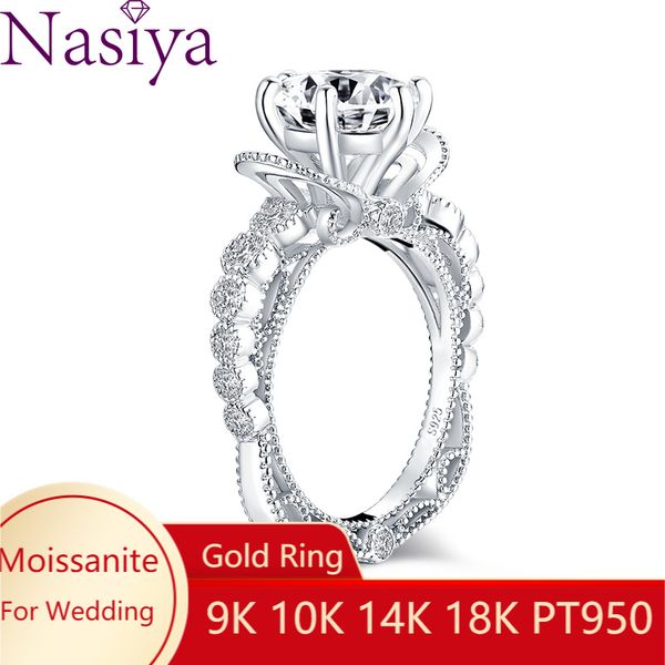 

cluster rings flower shape 9k10k 14k 18k engagement ring classic six prong round white gold 6.5mm moissanite women's wedding gift, Golden;silver