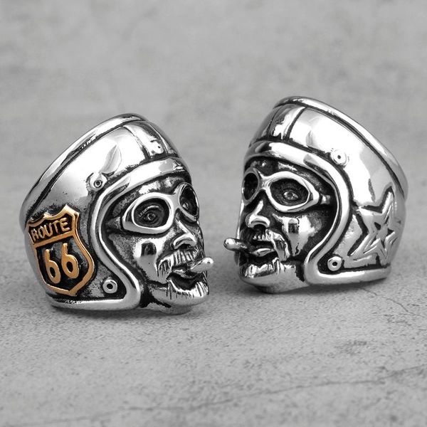 

route 66 rider motorcycle gold men rings punk hip hop for biker boyfriend male stainless steel jewelry creativity gift wholesale, Golden;silver