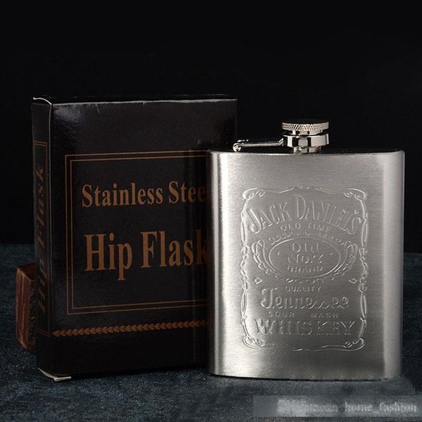 

7oz jug stainless steel hip flask portable outdoor flagon whisky stoup wine pot alcohol bottles with black box