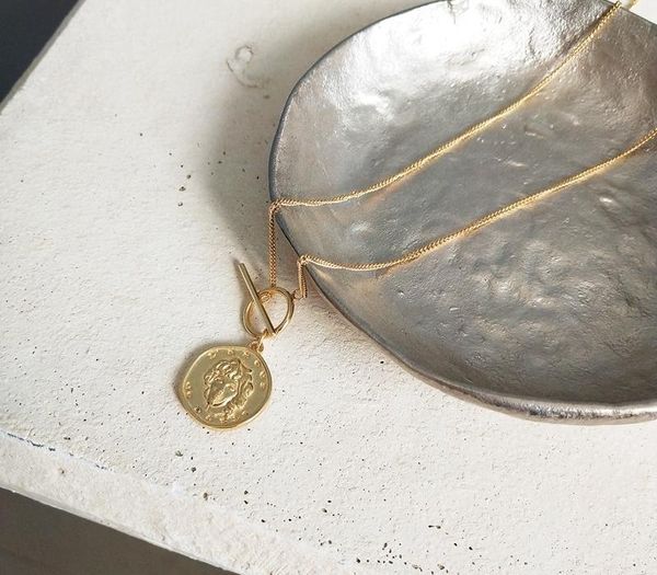 

925 sterling silver ms portrait necklace gold round coin wild figure necklace silver-sweater chain for women jewelry charms11