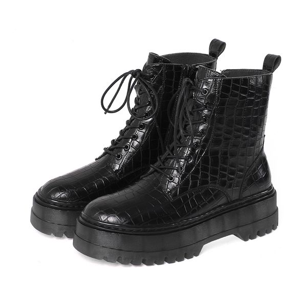 

черная женщина сапоги мотоцикл сапоги из натуральной кожи короткой донная толстой 2020 новой осень зима коровьей женской обуви, Black