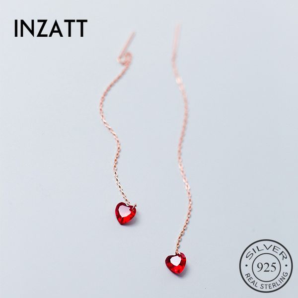 

inzareal 925 sterling silver romantic drop earrings for women wedding rose gold color long chain tassel red heart pendant