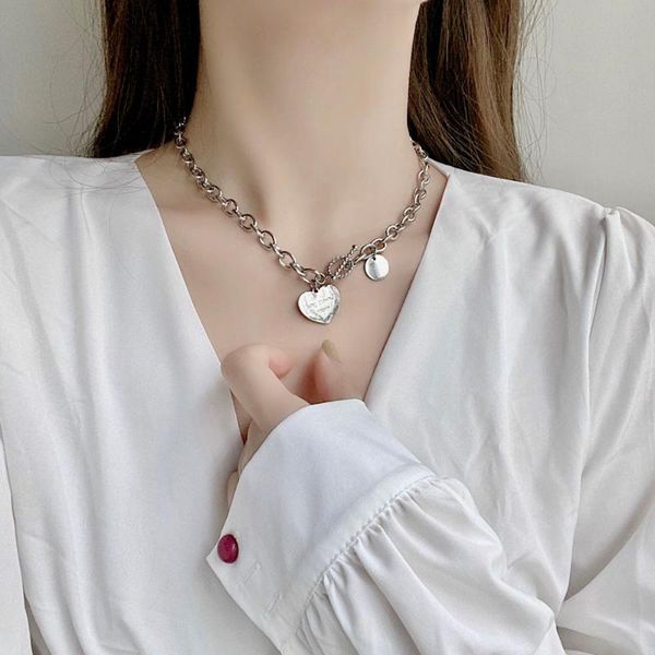 

kpop new heart metal pendant simple trendy long chain necklaces for women girls party fashion jewelry gifts 1pc, Silver