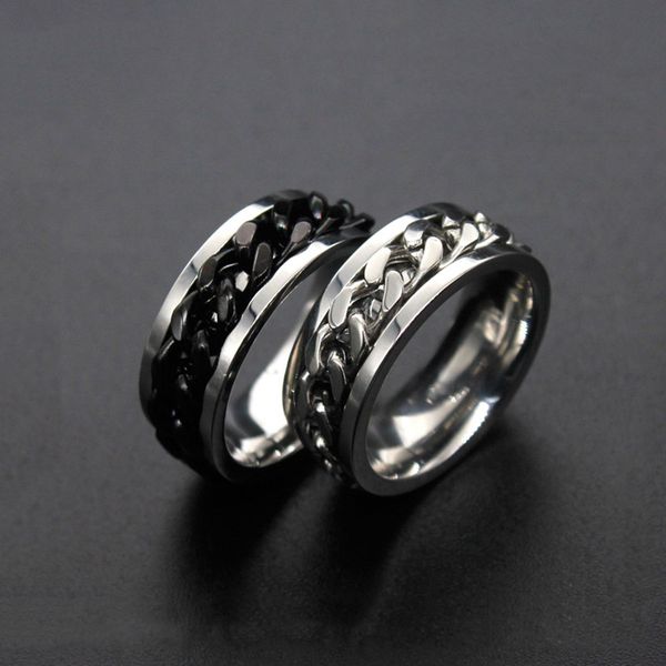 

gold black silver color rings stainless steel chain rings for men anel maxi titanyum ring spinner men jewelry size 6 7 8 9 10, Golden;silver