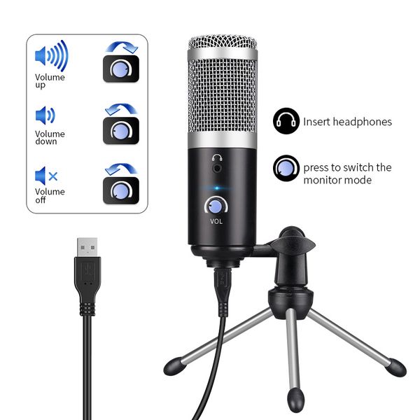

metal usb condenser recording computer microphone for lappc cardioid vocals voice overs podcasting for youtube skype
