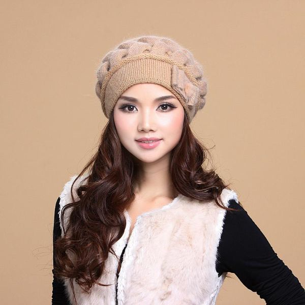 

beanie/skull caps winter hat women autumn and thermal fur hats double layer knitted wool, Blue;gray