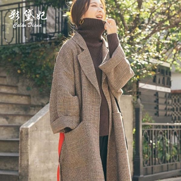 

winter plaid overcoat female 2020 autumn loose womens coats winter ladies jackets korean style women, Black