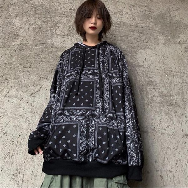 

hip hop paisley bandana pullover hoodies man women harajuku sweatshirt streetwear loose oversized vintage thin korean autumn, Black