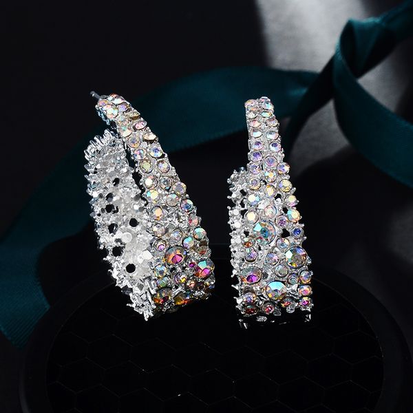

2020 new statement hoop earrings women trendy fashion jewelry earrings colorful crystal exaggeration, Golden;silver