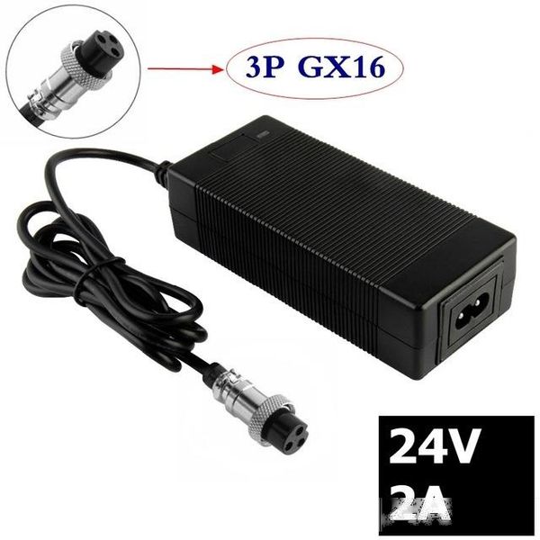 

consumer electronics 24v 2a lead-acid battery electric scooter ebike wheelchair golf cart charger 3-prong inline 12mm