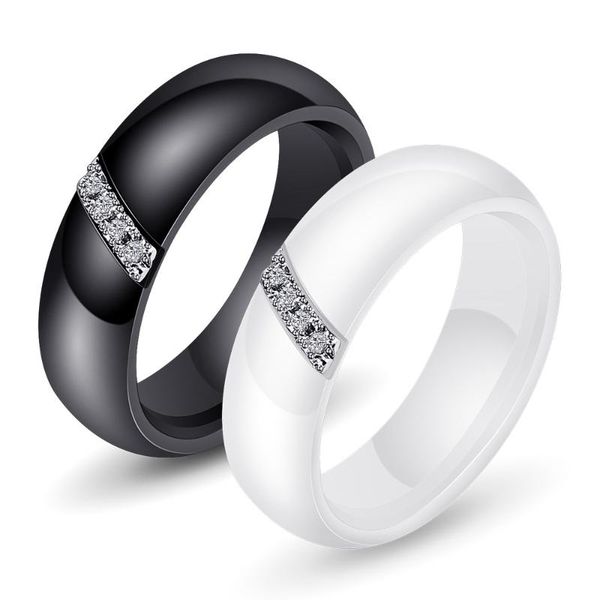 

wedding rings fashion simple ceramic high polish smooth black white inlay cubic zircon anniversary, Slivery;golden