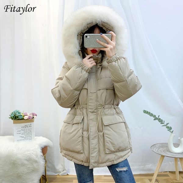 

women's down & parkas fitaylor 2021 winter large natural real fur hooded jacket women 90% white duck coat thick parka sash tie up snow, Black