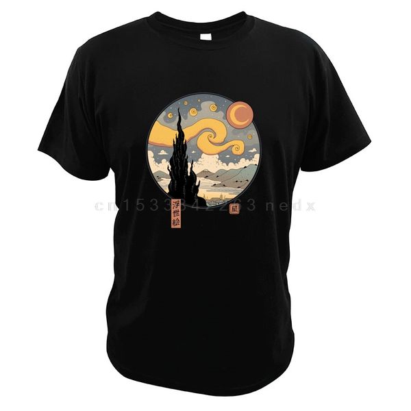 

starry ukiyo-e night t-shirt parody vincent van gogh japanese art culture creat design eu size t shirt