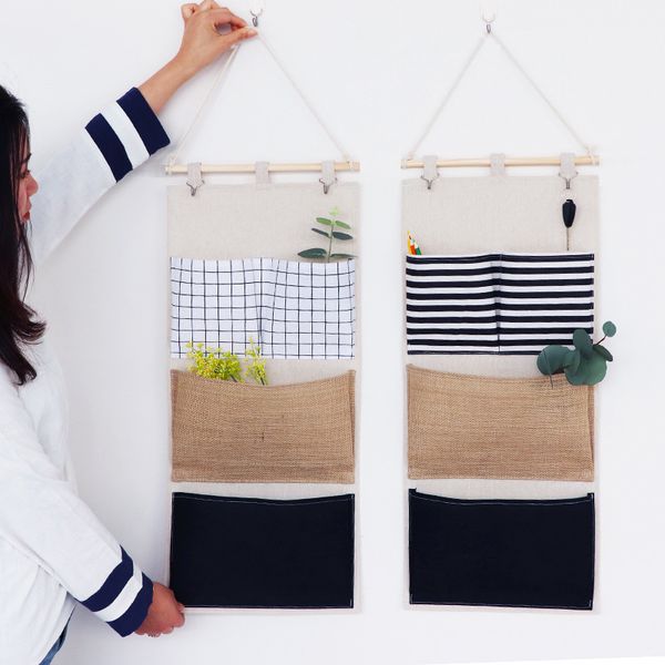 

storage boxes & bins cotton linen hanging organizer cloth bag for sundries wall door large capacity finishing pocket