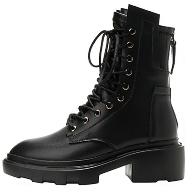 

boots 2021 women work ankle boot couple leather autumn winter plush botas mujer female comfortable shoes, Black