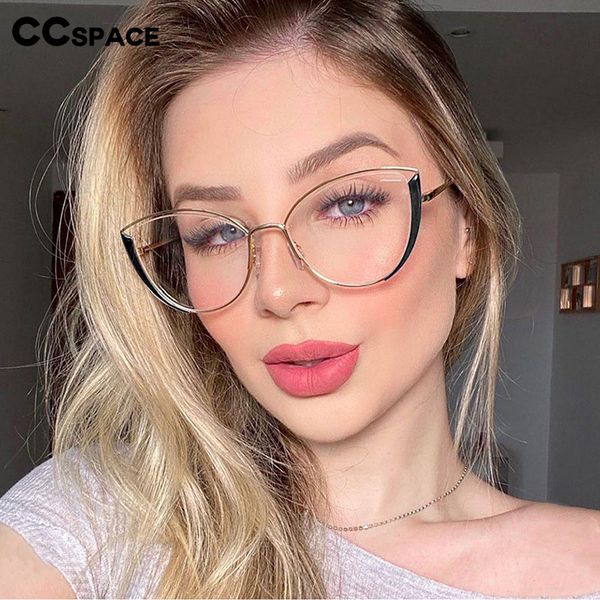 

fashion sunglasses frames 48222 anti-blue light cat eye ultralight metal glasses men women optical computer, Black
