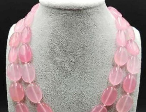 

13x18mm pink oval beads long necklace 35 inch 50, Silver